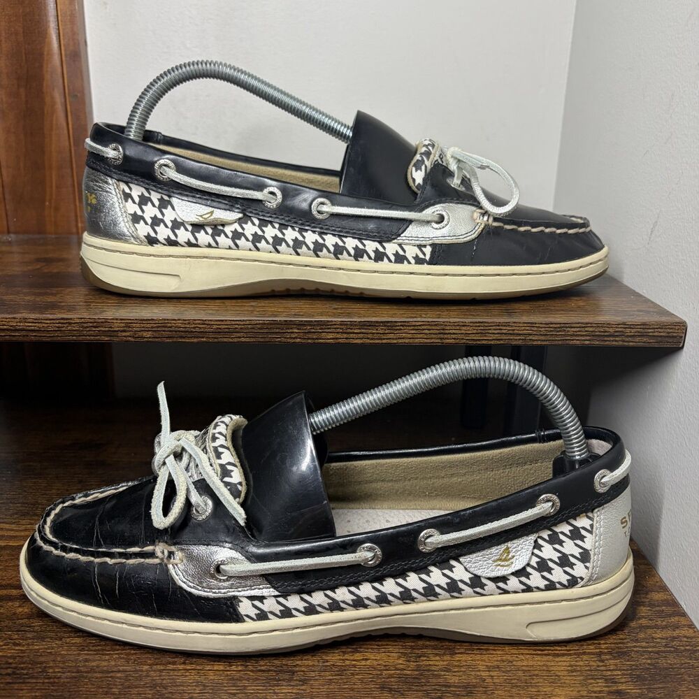 Sperry Top-Sider 9102674 Houndstooth Black Silver Boat Shoes Womens 9